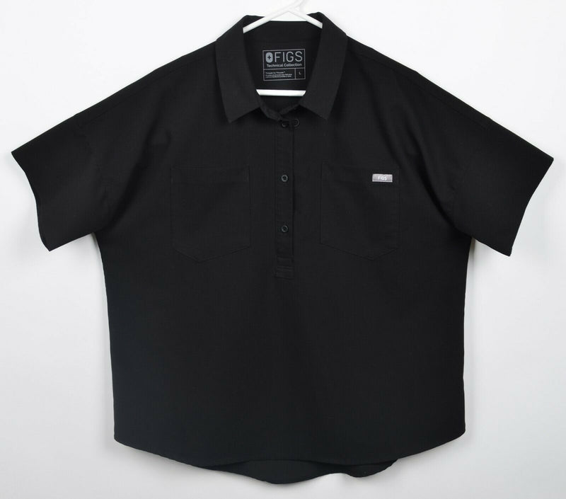 FIGS Technical Collection Men's Large Scrubs Collared Solid Black Shirt
