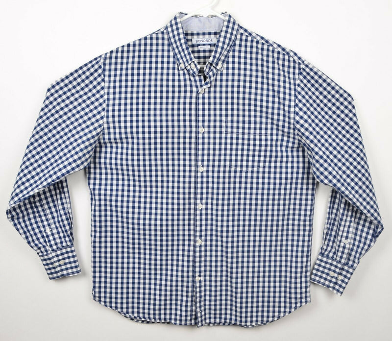 Bonobos Men's Sz Large Navy Blue Gingham Check Plaid Button-Down USA Made Shirt