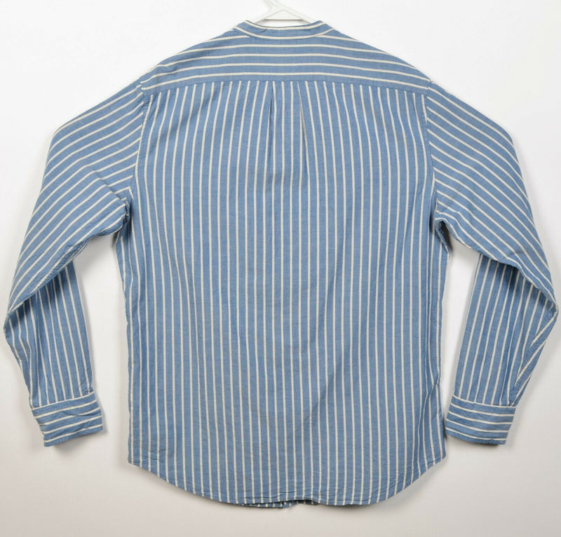 J.Crew Men's Medium Indian Madras Blue Striped Band Collar Button-Front Shirt