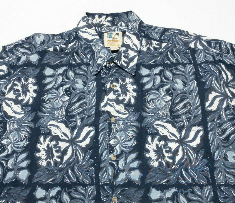 Kahala John Severson Shirt XL Men's Hawaiian Aloha Floral Blue Button-Front