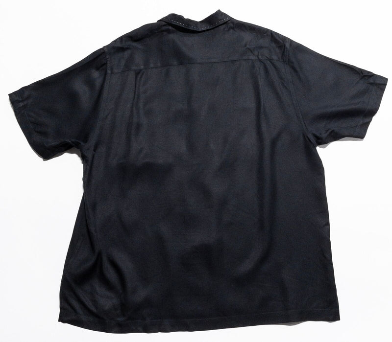 Nat Nast Silk Shirt Mens Large Bowling Panel Striped Black Gray Luxury Originals