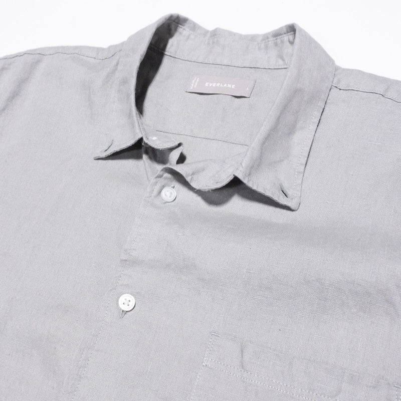Everlane Linen Shirt Men's Large Button-Down Solid Light Gray Short Sleeve