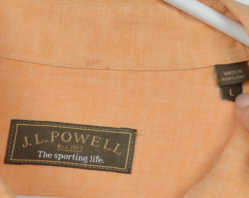 J.L. Powell Men's Large Linen Viscose Blend Orange Sporting Button-Front Shirt