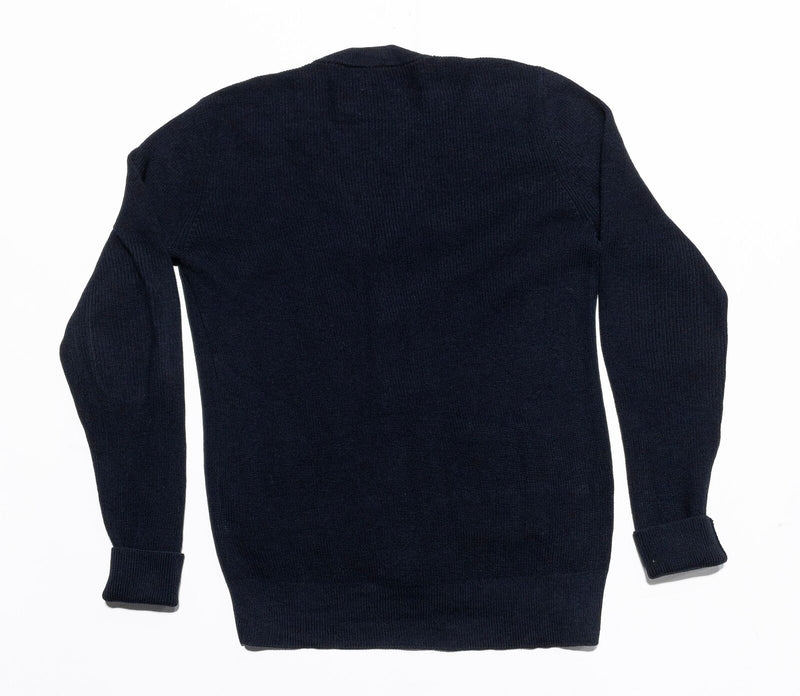 The Kooples Cardigan Sweater Men's Fits Small Wool Lambskin Elbow Pads Navy Knit