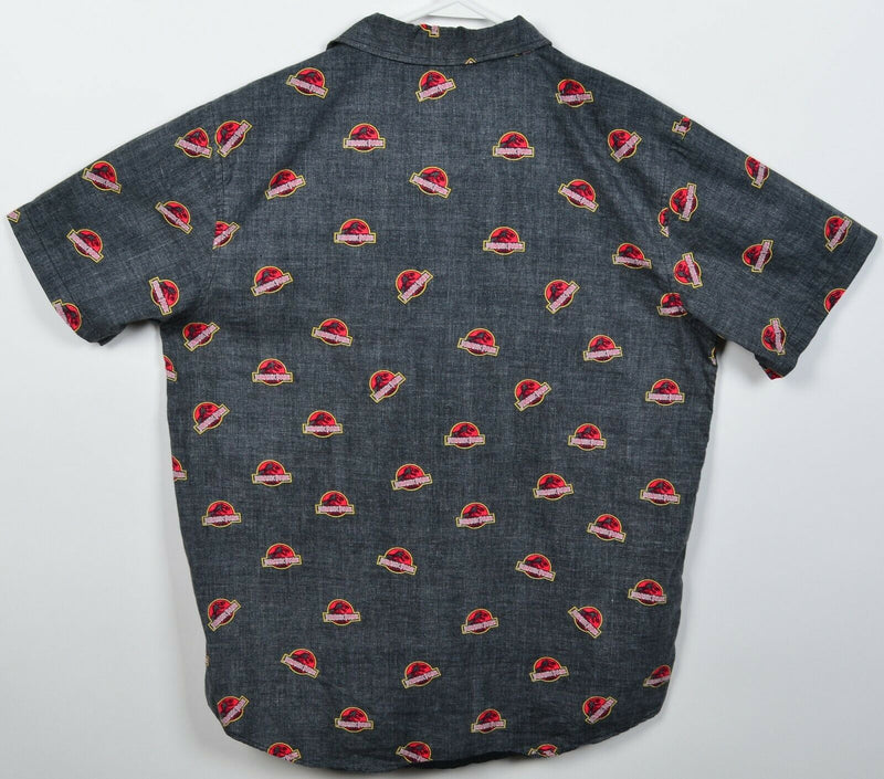 Jurassic Park Men's M/L? Dinosaur Logo Pattern Gray Reverse Print Button Shirt