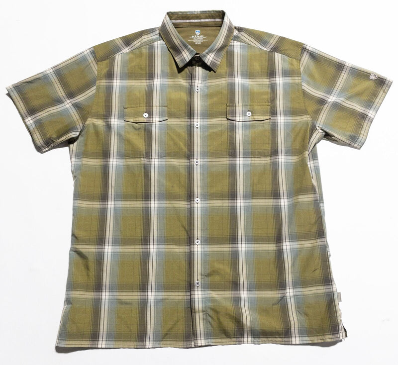 Kuhl Shirt Men's XL Button-Up Green Plaid Short Sleeve Wicking Outdoor Hiking