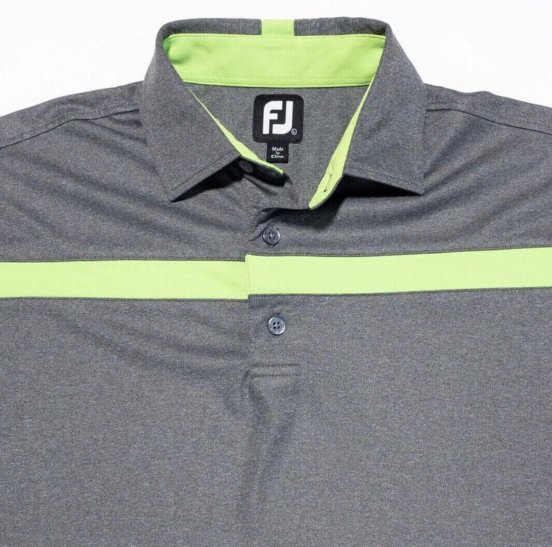 FootJoy Golf Shirt Large Men's Polo Heather Gray Lime Green Striped Wicking