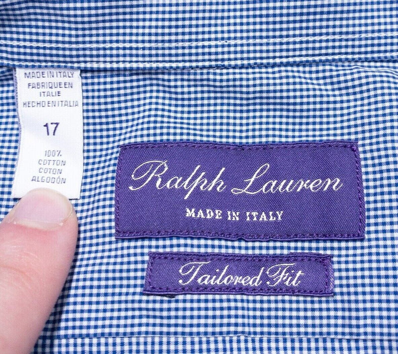 Ralph Lauren Purple Label Shirt 17 Tailored Fit Men's Blue Check Italy RLPL