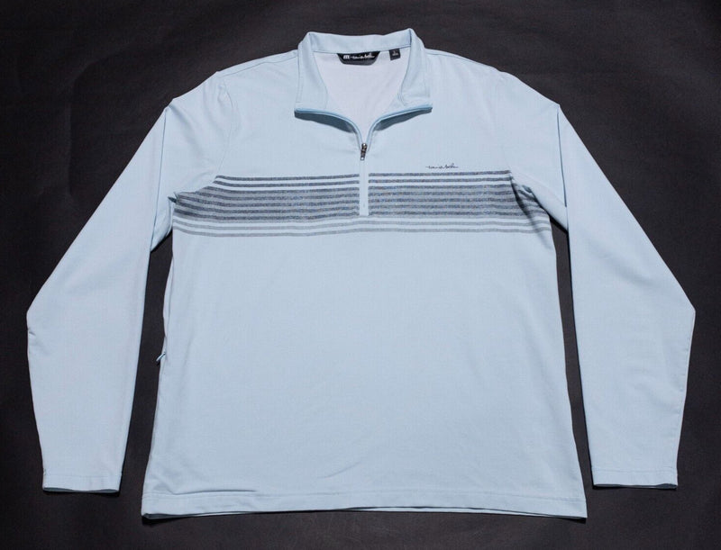 Travis Mathew 1/4 Zip Men's Large Pullover Striped Wicking Light Blue Golf