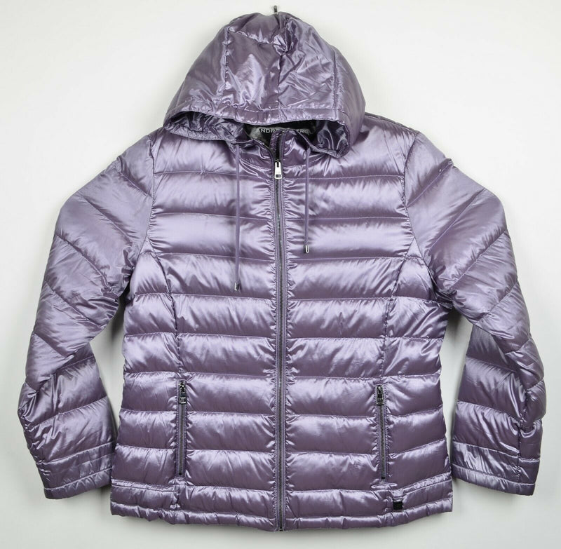 Andrew Marc Women's XL Down Packable Lightweight Purple Hooded Puffer Jacket