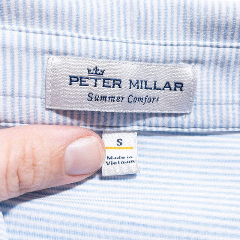 Peter Millar Summer Comfort Golf Polo Shirt Men's Small White Blue Striped