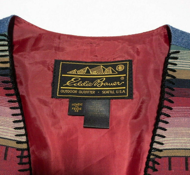 Eddie Bauer Aztec Southwest Denim Back Waistcoat Vest Vintage USA Women's XL