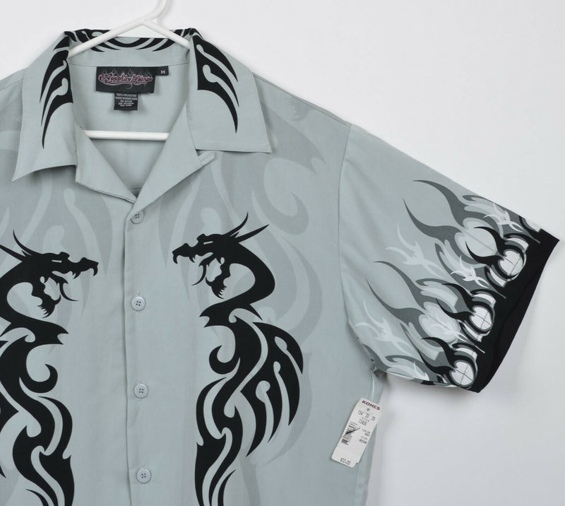 Sapphire Lounge Men's Medium Dragon Flames Polyester Y2K Camp Shirt