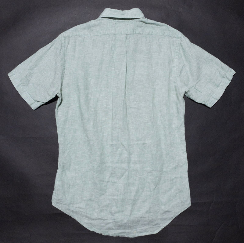 Brooks Brothers Linen Shirt Men's Small Button-Down Green Irish Short Sleeve