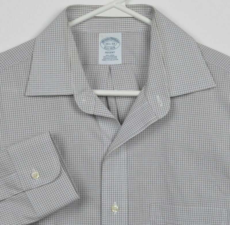 Brooks Brothers Men's 15.5-33 White Plaid Check Non-Iron Regent Dress Shirt