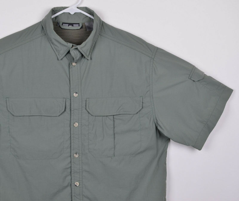REI Men's Sz Small UPF 40+ Army Green Vented Nylon Hiking Fishing Shirt