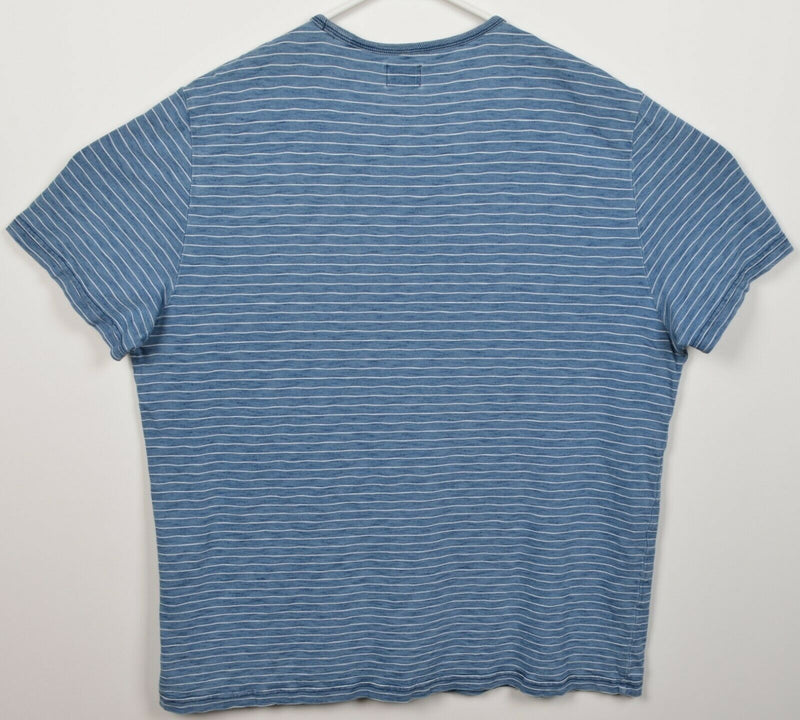 Faherty Brand Men's 2XL Indigo Dyed Blue Striped Crewneck Pocket T-Shirt