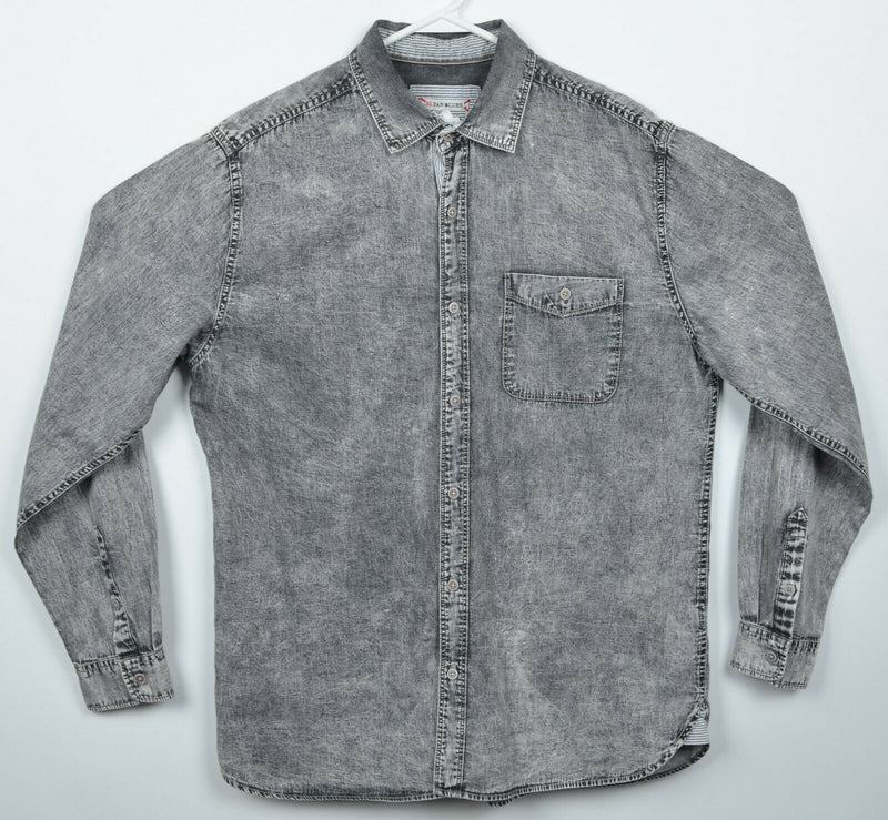32 Bar Blues Men's Large Gray Distressed Long Sleeve Button-Front Shirt