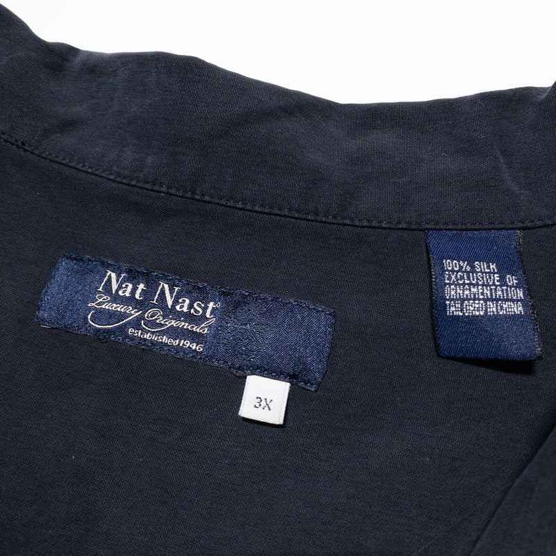 Nat Nast Silk Bowling Shirt Men's 3X Panel Striped Solid Black Luxury Originals