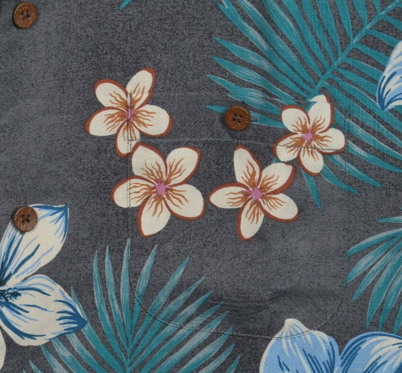 Tommy Bahama Men's Large Original Fit Floral Palm Gray Silk Blend Hawaiian Shirt