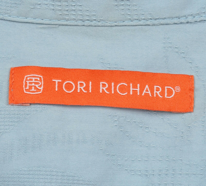 Tori Richard Men's Sz Large Cotton Silk Blue Textured Floral Hawaiian Shirt HOLE
