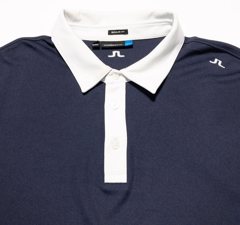 J.Lindeberg Golf Polo Shirt Men's XL Wicking Stretch Navy Blue Contrast Collar