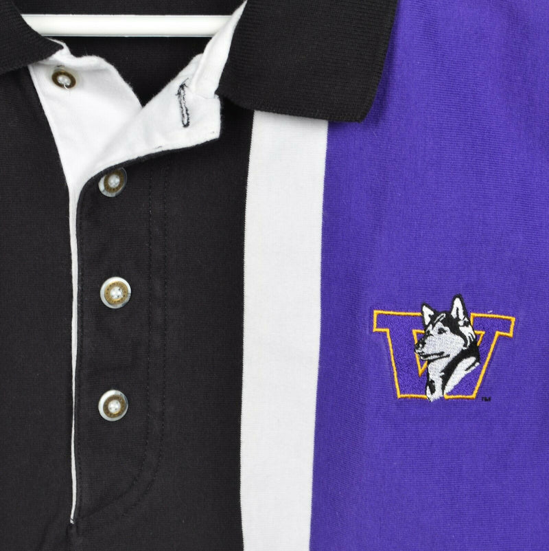 Washington Huskies Men's XL Purple Black Chunky Striped Antigua 90s Rugby Shirt