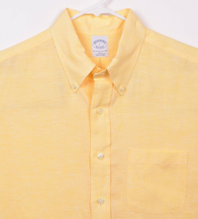 Brooks Brothers Men's Sz Large Slim Fit Irish Linen Yellow Shirt