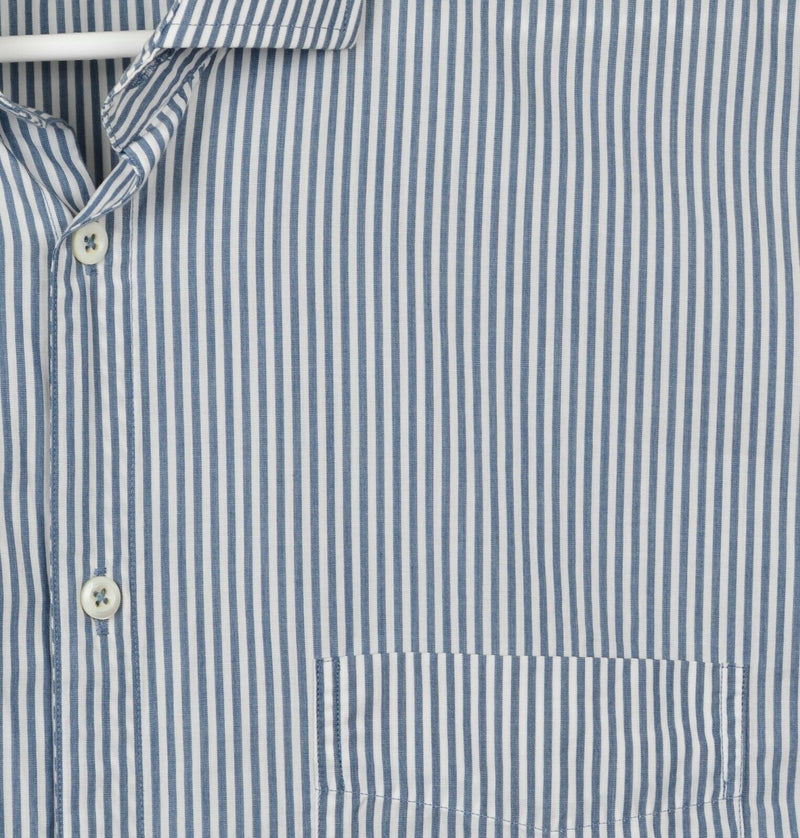Billy Reid Men's 2XL Slim Cut Blue Pin-Striped Spread Collar Long Sleeve Shirt