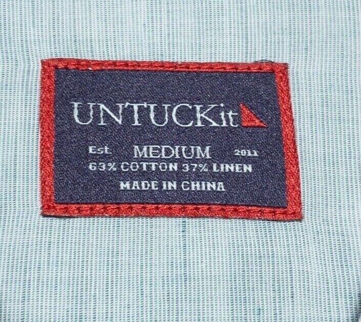 UNTUCKit Linen Shirt Medium Men's Light Green/Blue Long Sleeve Button-Front