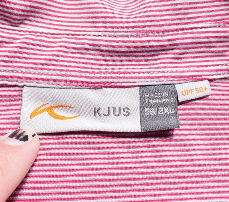 KJUS Golf Polo Shirt Mens 2XL/56 Pink Soren Stripe Wicking UPF 50+ Short Sleeve