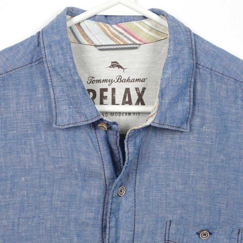 Tommy Bahama Relax Men's Medium 100% Linen Blue Button-Front Shirt