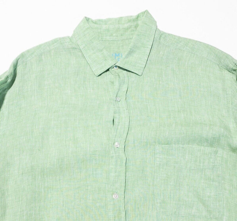 J. McLaughlin Linen Shirt Men's Large Solid Green Long Sleeve Button-Front
