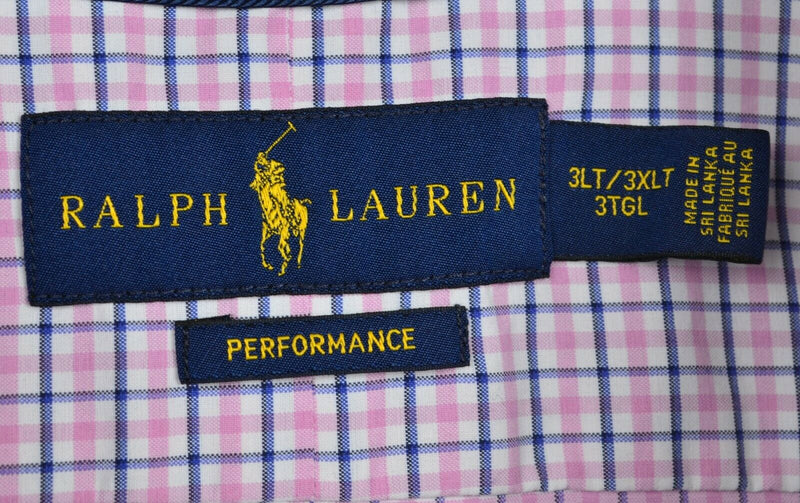 Polo Ralph Lauren Men's Sz 3XLT Performance Pink Plaid Nylon Button-Down Shirt