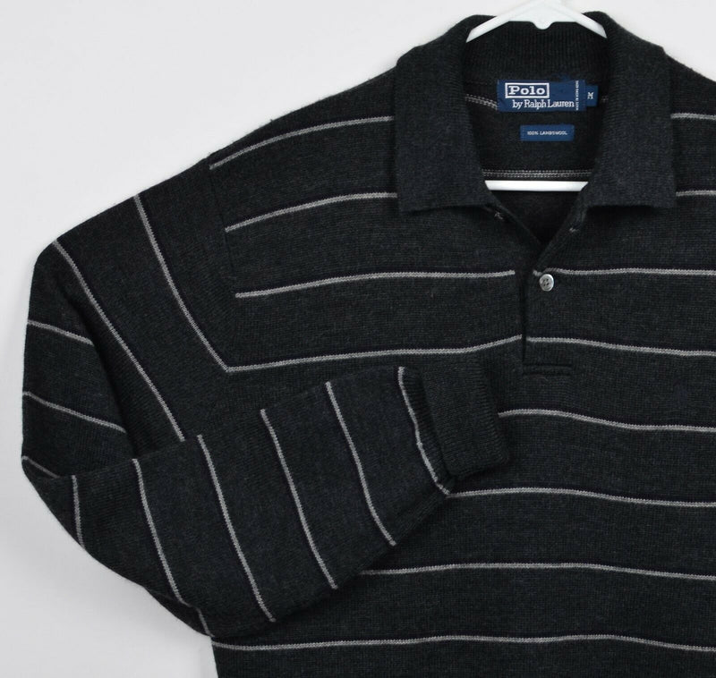 Polo Ralph Lauren Men's Medium 100% Lambswool Striped Collared Shirt Sweater