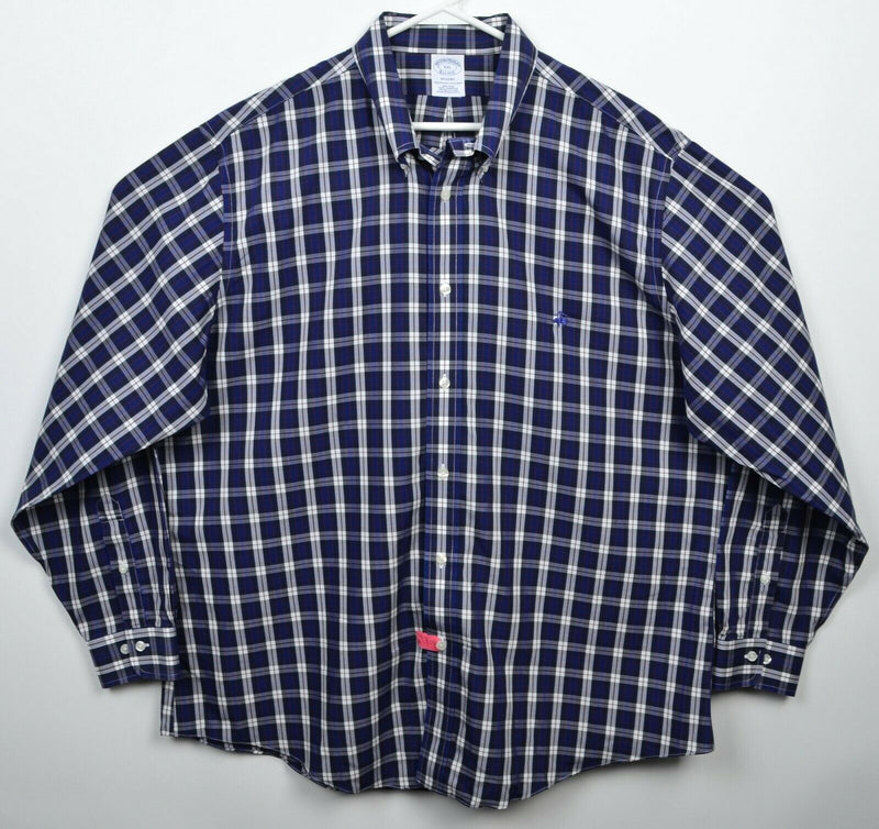 Brooks Brothers Men's 2XL Navy Blue Plaid Non-Iron Regent Logo Button-Down Shirt