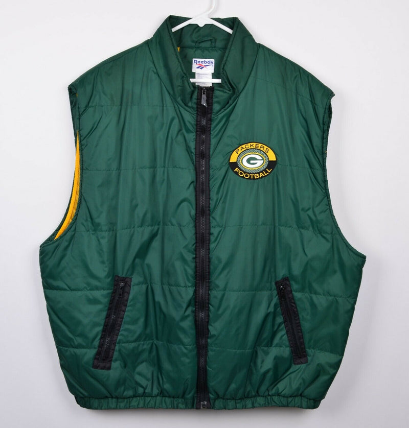 Green Bay Packers Men's Sz 2XL Packers Green Gold Full Zip Nylon Puffer Vest