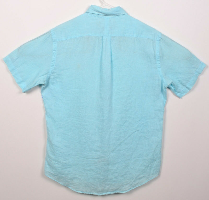 Polo Ralph Lauren Men's Medium 100% Linen Solid Aqua Blue Button-Down Shirt