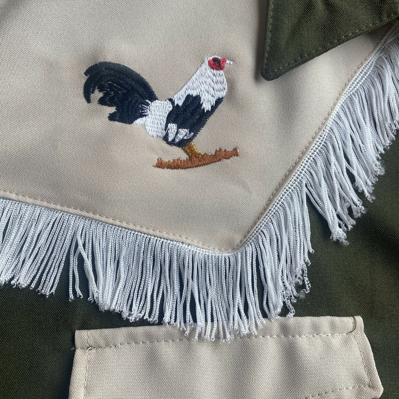 Neuva Alternativa Men Large Pearl Snap Fringe Embroidered Rooster Western Shirt