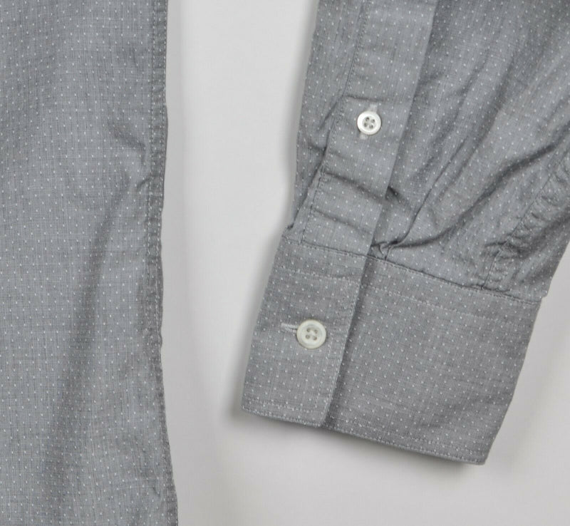 Billy Reid Men's Sz Medium Standard Cut Gray Polka Dot Button-Front Shirt