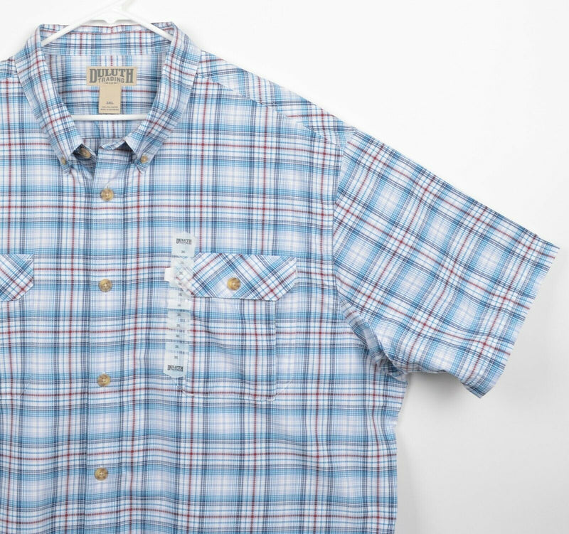 Duluth Trading Men's Sz 3XL Blue Plaid Short Sleeve Fishing Polyester Shirt
