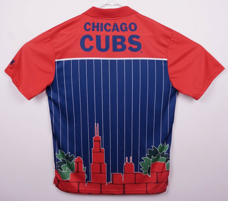 Chicago Cubs KLEW Men's Sz Large Skyline Blue Red Pinstripe Polo Shirt