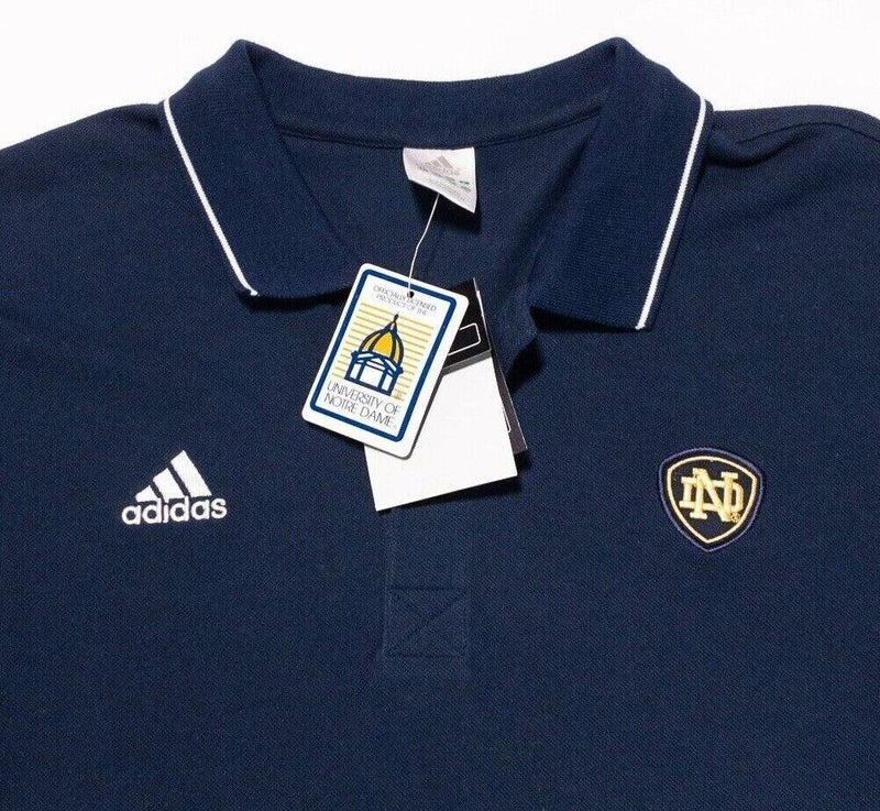 Notre Dame Adidas Polo Large Men's Shirt Navy Blue Logo Embroidered Short Sleeve