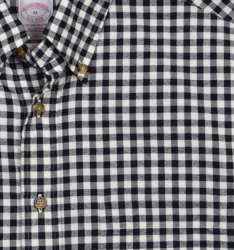 Brooks Brothers Men's Medium Flannel Black White Gingham Check Button-Down Shirt