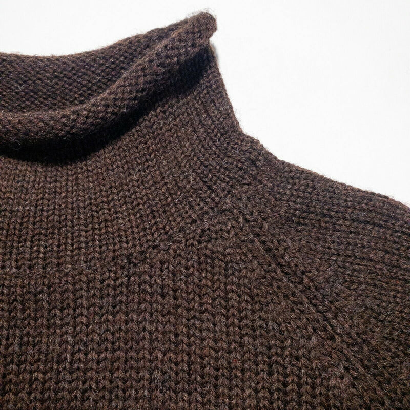 Vintage J. Crew Men's Medium Oarsman Mock Roll Neck Brown 100% Wool Knit Sweater
