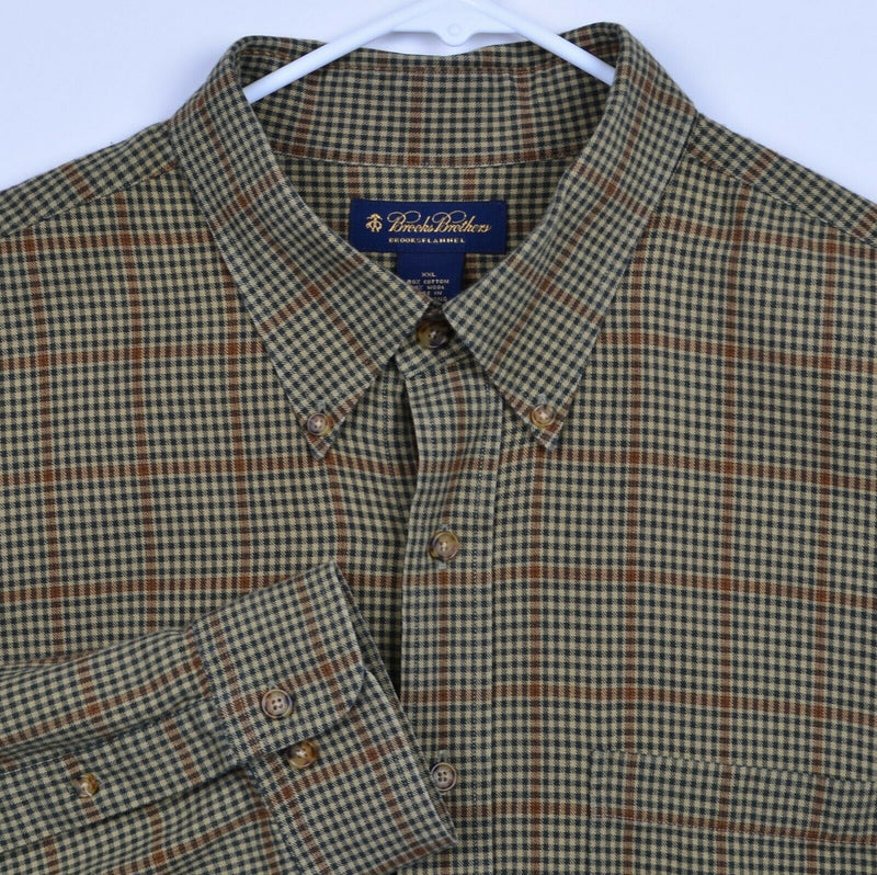 Brooks Brothers Men's 2XL Brooks Flannel Wool Blend Tan Plaid Check Shirt