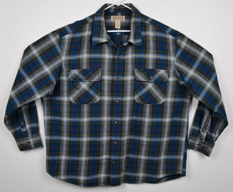 Duluth Trading Co Men's 2XL Blue Gray Plaid Long Sleeve Flannel Shirt