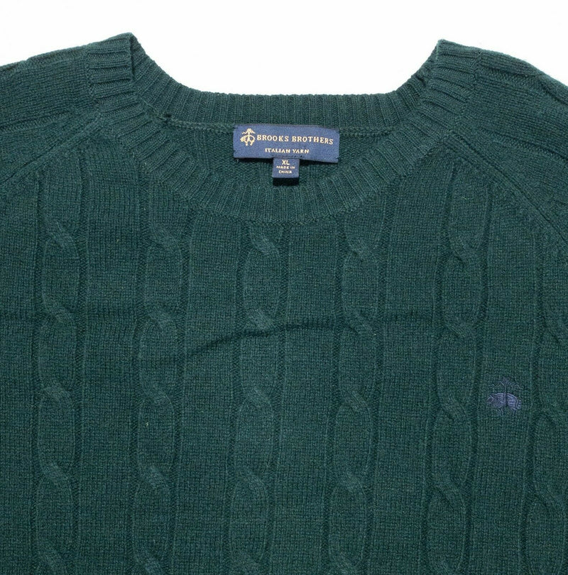 Brooks Brothers Men's XL 100% Merino Wool Green Cable-Knit Sheep Logo Sweater