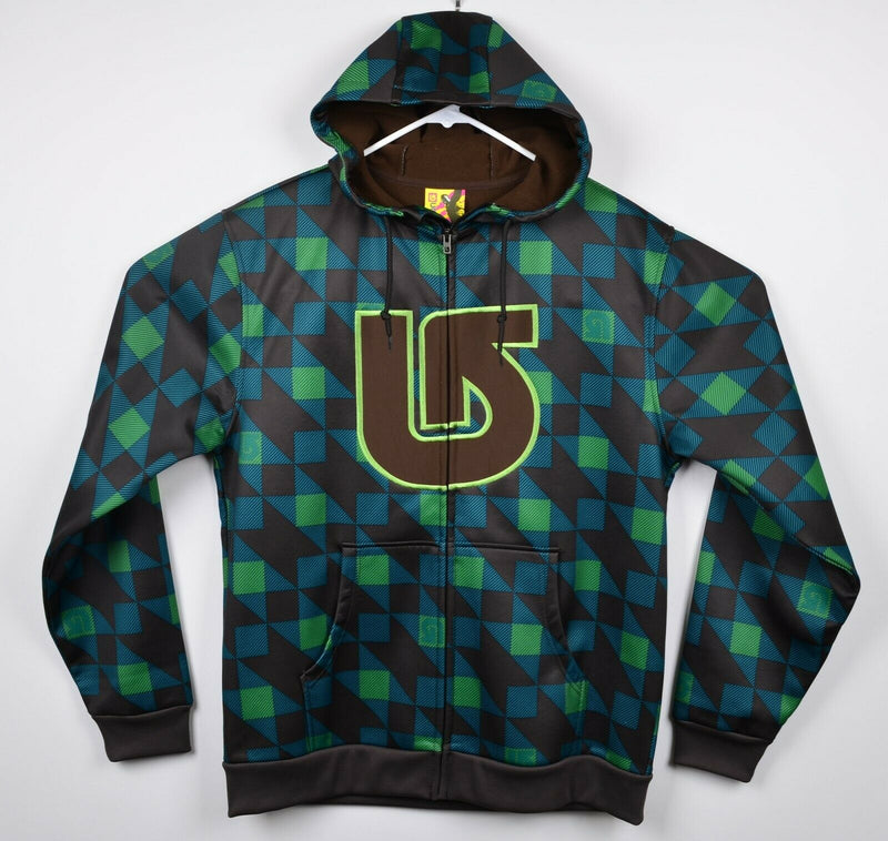 Burton Men's Large Green Plaid Logo Fleece Lined Snowboard Zip Hoodie Sweatshirt