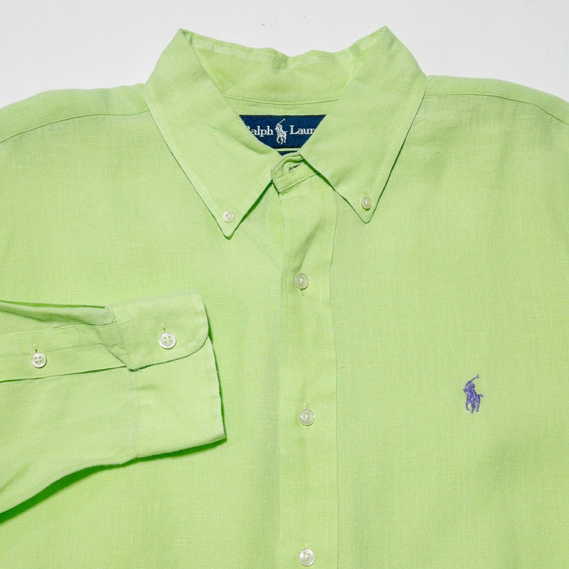 Polo Ralph Lauren Linen Shirt Lime Green Button-Down Men's Large